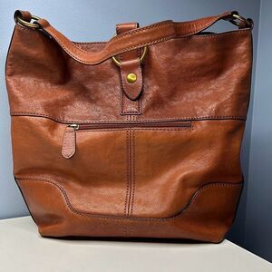 Frye Leather Ring Tote Shoulder Hobo Purse Cognac Brown Like New!